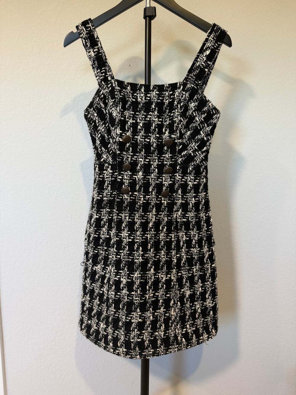 Maeve Anthropologie Black White Tweed Plaid Mini Dress Size 0